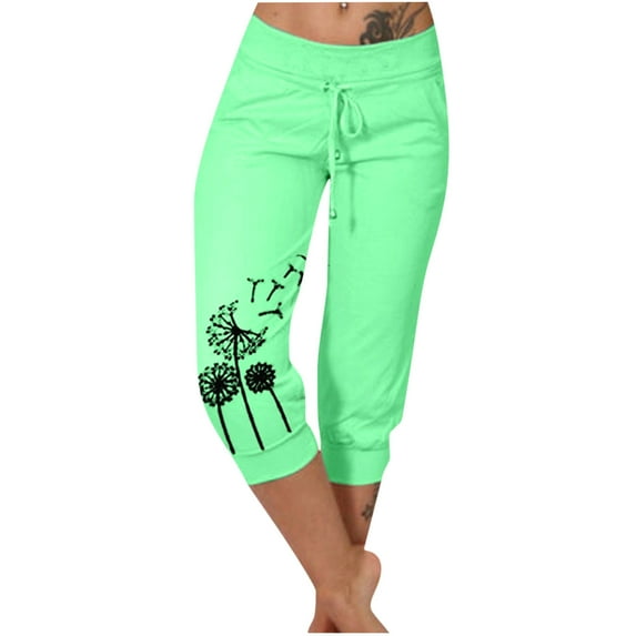 XFLWAM Capris for Women Casual Summer Wide Leg Capris Plus Size High Waisted Pants Stretch Cropped Trousers with Pockets Green L