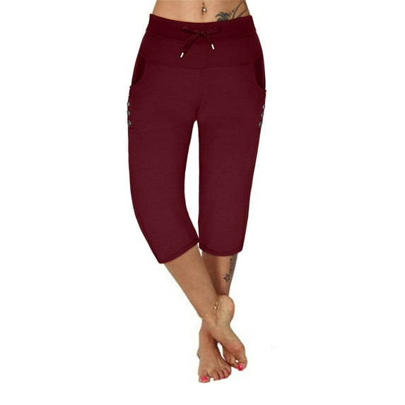 XFLWAM Capris for Women Casual Summer Wide Leg Capris Plus Size High Waisted Pants Stretch Cropped Trousers with Pockets Red 3XL