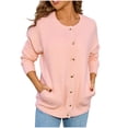 thumbnail image 1 of XFLWAM Cardigan Sweaters for Women Long Sleeve Crewneck Button Down Jacket Casual Cable Knit Sweater Cardigans with Pockets Pink S, 1 of 5