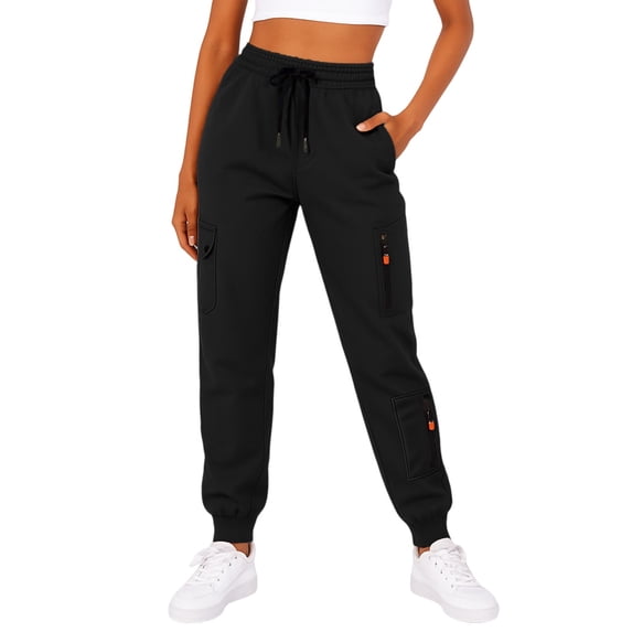 XFLWAM Cargo Joggers for Women Draswstring Elastic High Waisted Sweatpants Stretchy Baggy Casual Trousers with Zip Pockets
