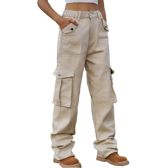 XFLWAM Cargo Pants Women High Waist Stretch Cargo Pants Women Baggy Multiple Pockets Relaxed Fit Straight Wide Leg Y2K Pants Khaki XL