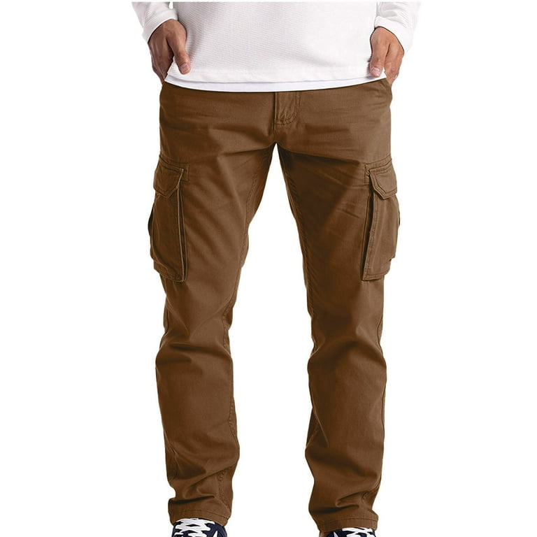 XFLWAM Cargo Pants for Men Casual Heavyweight Sweatpants Classic Fit Pockets Cargo Work Pants Wild Drawstring Sports Jogger Khaki M