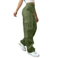thumbnail image 1 of XFLWAM Cargo Pants for Women High Waisted Wide Leg Hiking Pants Baggy Stretchy Casual Trousers Y2K Trousers Streetwear with Pockets Army Green M, 1 of 8