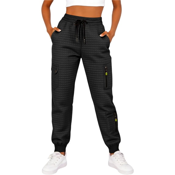 XFLWAM Cargo Pants for Women's Sweatpants Drawstring Elastic High Waisted Cargo Joggers Running Hiking Athletic Pants with Zipper Pockets
