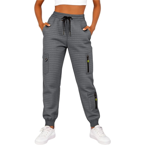XFLWAM Cargo Pants for Women's Sweatpants Drawstring Elastic High Waisted Cargo Joggers Running Hiking Athletic Pants with Zipper Pockets