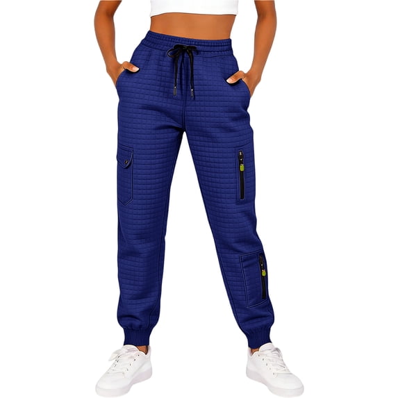 XFLWAM Cargo Pants for Women's Sweatpants Drawstring Elastic High Waisted Cargo Joggers Running Hiking Athletic Pants with Zipper Pockets