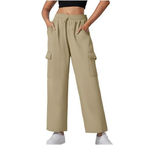 XFLWAM Cargo Sweatpants for Women Drawstring High Waisted Wide Leg Pants Casual Baggy Athletic Joggers Trousers with Pockets