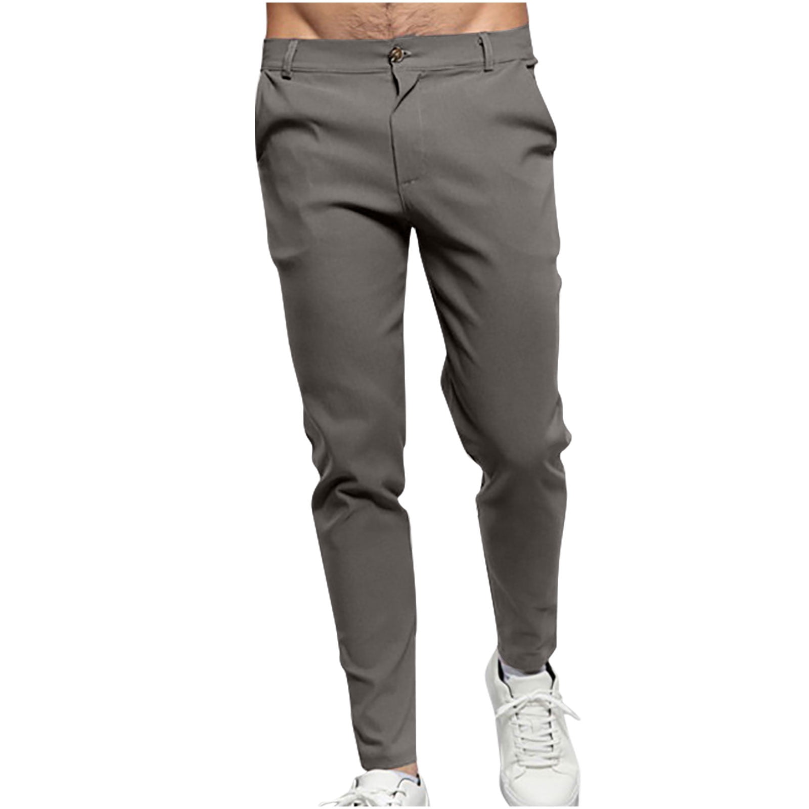 XFLWAM Chino Pants for Men Skinny Stretchy Pants Slim Fit Slacks Tapered  Trousers Button Zipper Casual Pencil Pants Gray S