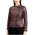 thumbnail image 1 of XFLWAM Classical Fall Jackets for Women Plus Size Womens Leather Jacket Faux Motorcycle Biker Coat Lightweight Outwear Coat Coffee 4XL, 1 of 8