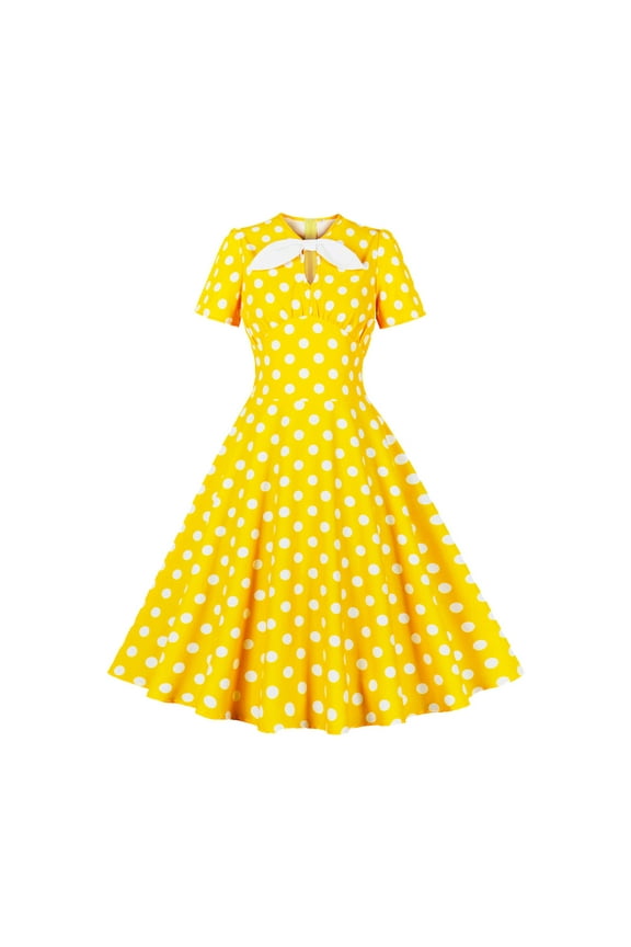 Cocktail Party Dress for Women Bow Tie V Neck 50s 60s Vintage Dress 1950s Retro Rockabilly Hepburn A-Line Swing Tea Dresses
