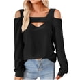 thumbnail image 1 of XFLWAM Cold Shoulder Tops for Women Casual Long Sleeve Tunic Tops Square Neck Cut Out Shirts Solid Color Loose fit Blouse Black XXL, 1 of 5