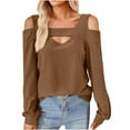 thumbnail image 1 of XFLWAM Cold Shoulder Tops for Women Casual Long Sleeve Tunic Tops Square Neck Cut Out Shirts Solid Color Loose fit Blouse Coffee L, 1 of 5