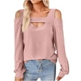 thumbnail image 1 of XFLWAM Cold Shoulder Tops for Women Casual Long Sleeve Tunic Tops Square Neck Cut Out Shirts Solid Color Loose fit Blouse Hot Pink M, 1 of 5