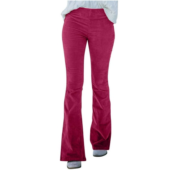 XFLWAM Corduroy Pants for Women Vintage High Waist Casual Wide Leg Trousers Plus Size Loose Comfy Lounge Pants with Pockets Hot Pink L