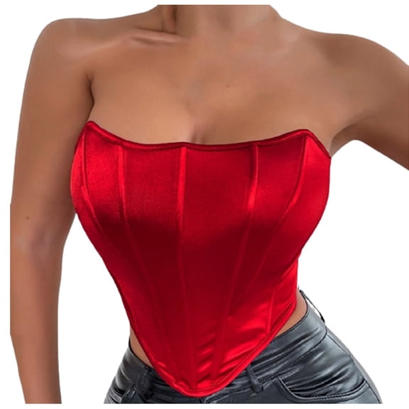 XFLWAM Corset Top Strapless Open Back Boned Bustier for Women Party Trendy Clubwear Crop Tops Red L