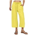 thumbnail image 1 of XFLWAM Cotton Linen Pants for Women Wide Leg Cropped Lounge Trousers Drawstring Elastic Waist Summer Beach Pant Outfits Z-Yellow L, 1 of 6