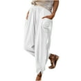 thumbnail image 1 of XFLWAM Cropped Lightweight Capri Palazzo Pants Loose Casual Solid Color Linen Elastic Cotton Loose Fit Pants White XXL, 1 of 8