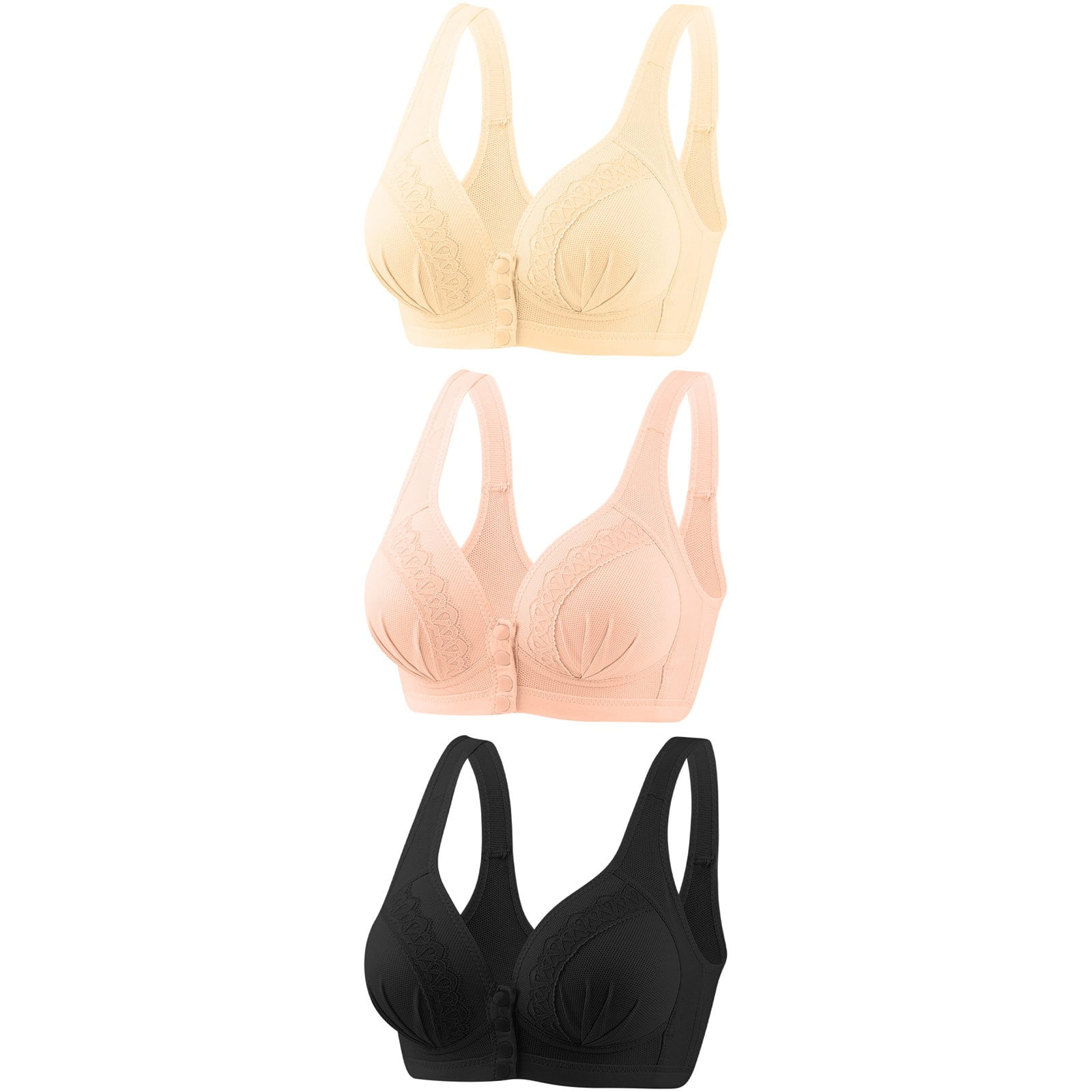 Front Closure Bras for Older Women,Daisy Bra for Seniors,Convenient Front  Snap Unlined Wirefree Full Coverage Cotton Bras
