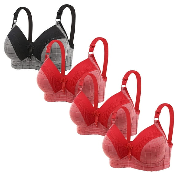 XFLWAM Daisy Bras for Older Women Front Closure Bras Push Up Bra No Underwire Plus Size Front Button Bra Full Coverage Breathable Everyday Bras 4 Packs