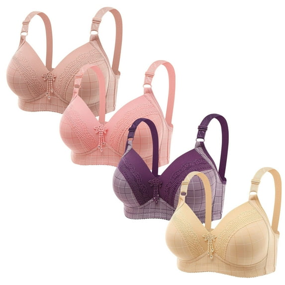 XFLWAM Daisy Bras for Older Women Front Closure Bras Push Up Bra No Underwire Plus Size Front Button Bra Full Coverage Breathable Everyday Bras 4 Packs