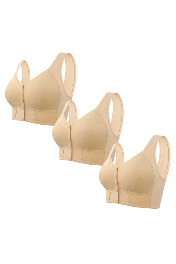 Daisy Bras for Older Women Comfy Front Closure Button Breathable Bras Plus Size No Underwire Push Up Bra for Seniors 3 Pack