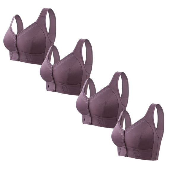 XFLWAM Daisy Bras for Older Women Comfy Front Closure Button Breathable Bras Plus Size No Underwire Push Up Bra for Seniors 4 Pack