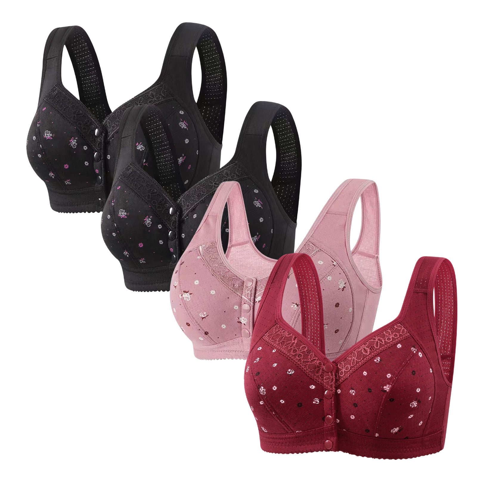 XFLWAM Daisy Bras for Older Women Front Closure Bra Cotton Bra Full ...