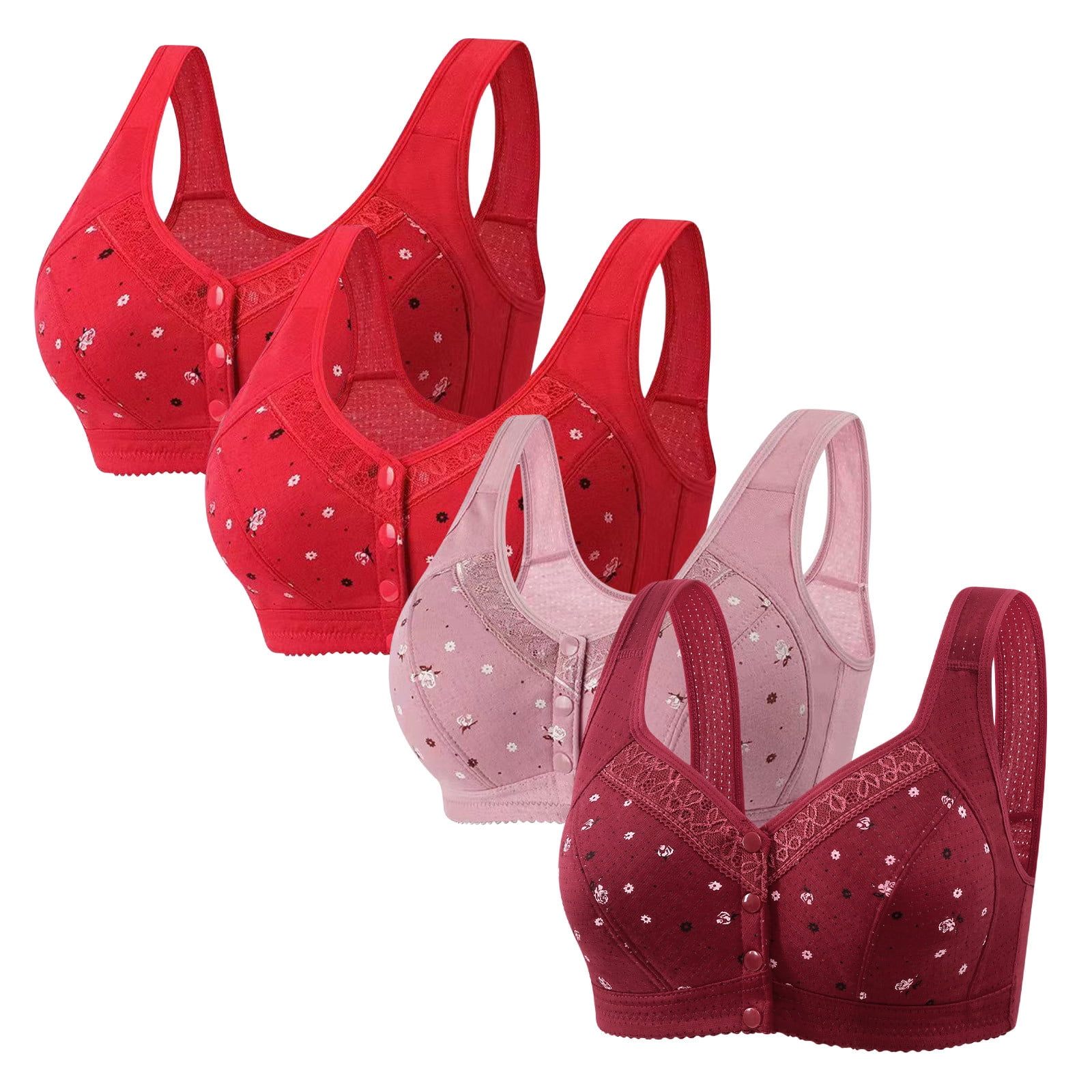 XFLWAM Daisy Bras for Older Women Front Closure Bra Cotton Bra Full ...