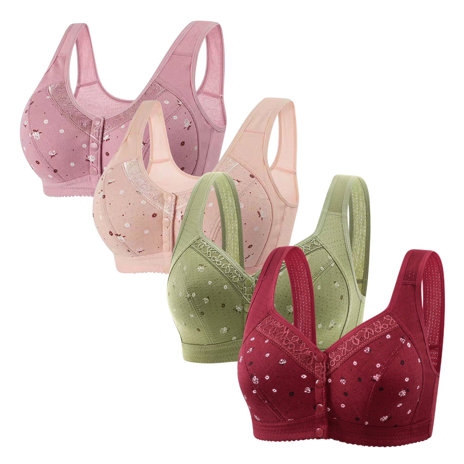 XFLWAM Daisy Bras for Older Women Front Closure Bra Cotton Bra Full ...