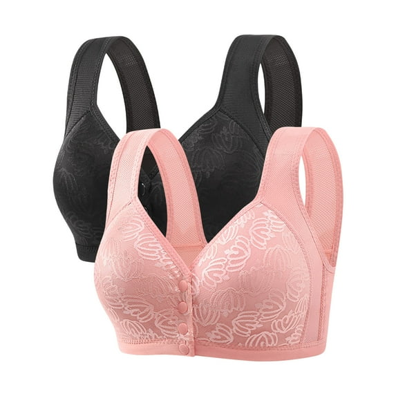 XFLWAM Daisy Bras for Older Women Front Closure Bras Push Up Bra No Underwire Plus Size Front Button Bra 2 Pack