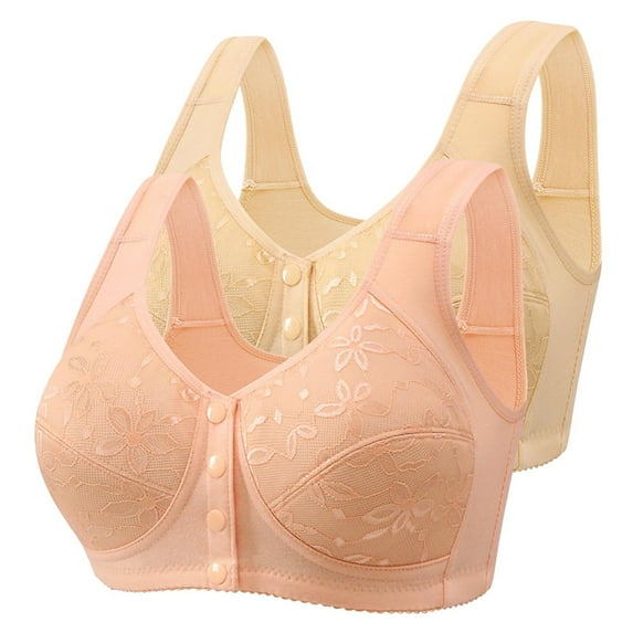 XFLWAM Daisy Front Closure Push Up Bra for Women Plus Size Wireless Comfort Breathable Full Support No Underwire Daily Wear Bra 2 Pack