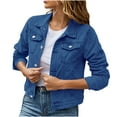 thumbnail image 1 of XFLWAM Denim Jacket for Women Distressed Jean Jackets Button Up Vintage Western Trucker Jacket Frayed Hem Pockets Blue XL, 1 of 5