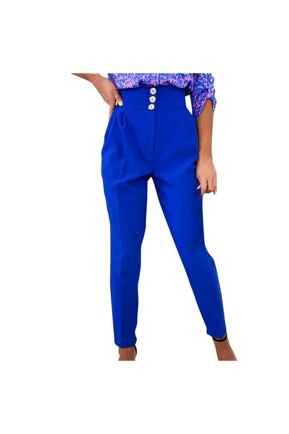 Dress Pants for Women Comfort Stretchy Slacks Work Pants Straight Leg/Pull On with Pockets for Business Casual Blue XXL