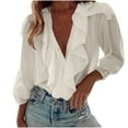 thumbnail image 1 of XFLWAM Dressy Blouses for Women Lantern Long Sleeve Ruffle Front V Neck Button Down Shirts Business Casual Work Tops, 1 of 6