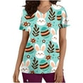XFLWAM Easter Scrub Tops for Women Scrubs Nurse Working Uniforms Eggs
