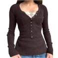 thumbnail image 1 of XFLWAM Fairy Grunge Shirts for Women Y2K Tops Long Sleeve Lace Patchwork Tees Teen Girls Vintage Slim Blouse Brown L, 1 of 8