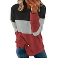 thumbnail image 1 of XFLWAM Fall Sweatshirts for Women Fashion Casual Crewneck Long Sleeve Pullover Stripe Print Side Split Blouse Loose Fit Red M, 1 of 5