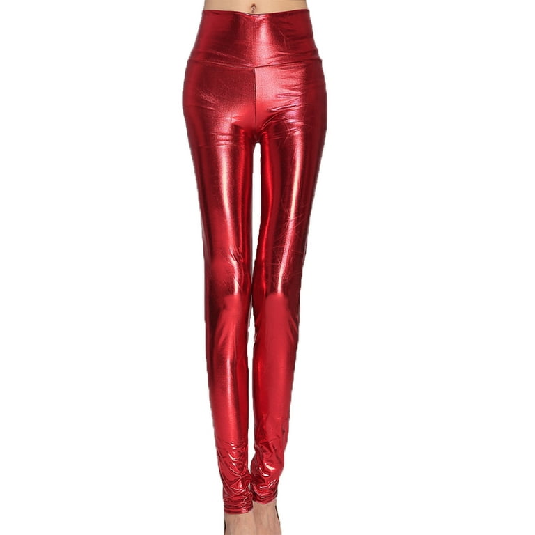 XFLWAM Faux Leather Leggings for Women Tummy Control Stretch High Waist  Shiny Pleather Pants Red One Size 