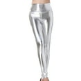 thumbnail image 1 of XFLWAM Faux Leather Leggings for Women Tummy Control Stretch High Waist Shiny Pleather Pants Silver One Size, 1 of 6
