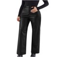 thumbnail image 1 of XFLWAM Faux Leather Pleather Pants for Women High Waist Straight Wide Leg Trousers Vintage Streetwear Pant with Pockets Black Black S, 1 of 8