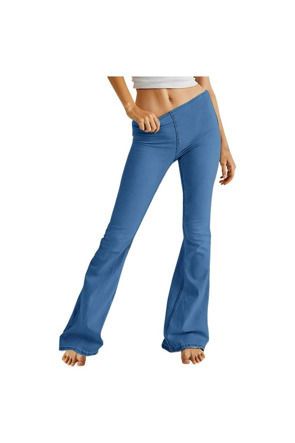 Flare Jeans for Women Ladies Elastic Pull-On Skinny Flared Bootcut Denim Jeggings