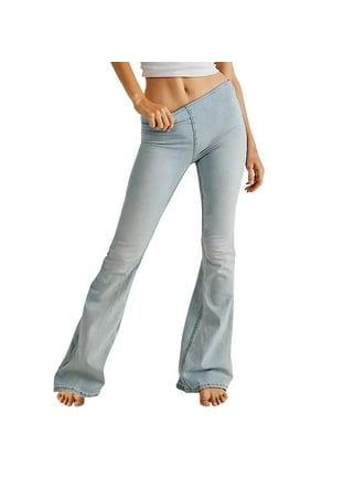 QISIWOLE Flare Jeans for Women Ladies Elastic Pull-On Skinny Flared Leg  Pants Bootcut Denim Jeggings 