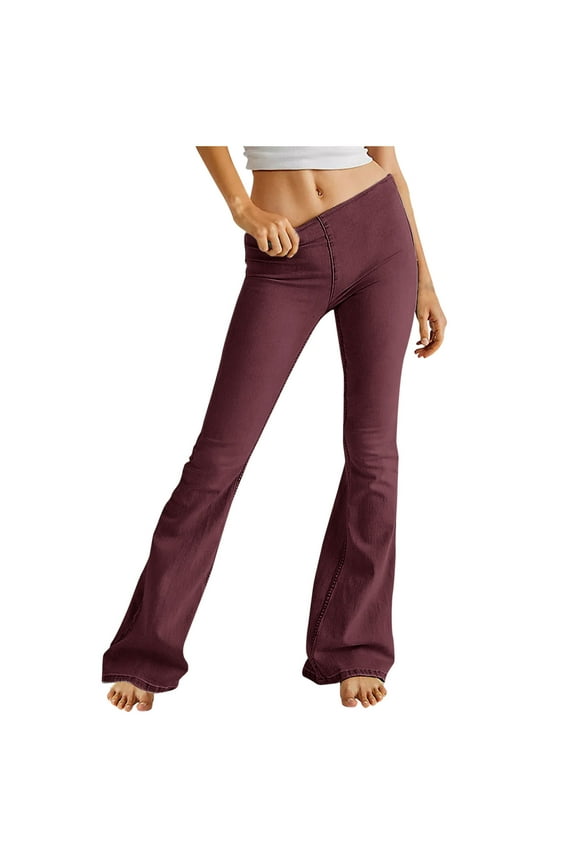 Flare Jeans for Women Ladies Elastic Pull-On Skinny Flared Bootcut Denim Jeggings