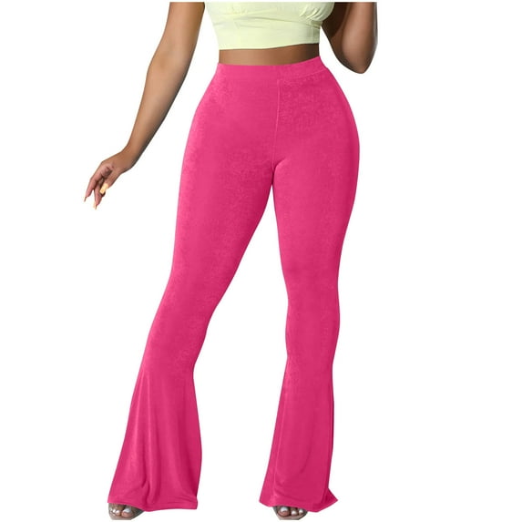 XFLWAM Flare Leggings for Women Yoga Pants Elasitc High Waist Stretch Solid Color Pants Bodybuilding Gym Outfits Athletic Workout Trousers Hot Pink XXL