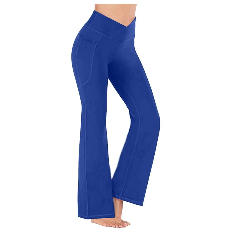 XFLWAM Flare Leggings for Women Crossover High Waisted Yoga Pants Casual  Bootcut Workout Bell Bottom Leggings with Pockets Blue S