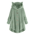 thumbnail image 1 of XFLWAM Fleece Jackets for Women Plus Size Button Plush Tops Hooded Patchwork Loose Cardigan Wool Coat Winter Jacket, 1 of 4