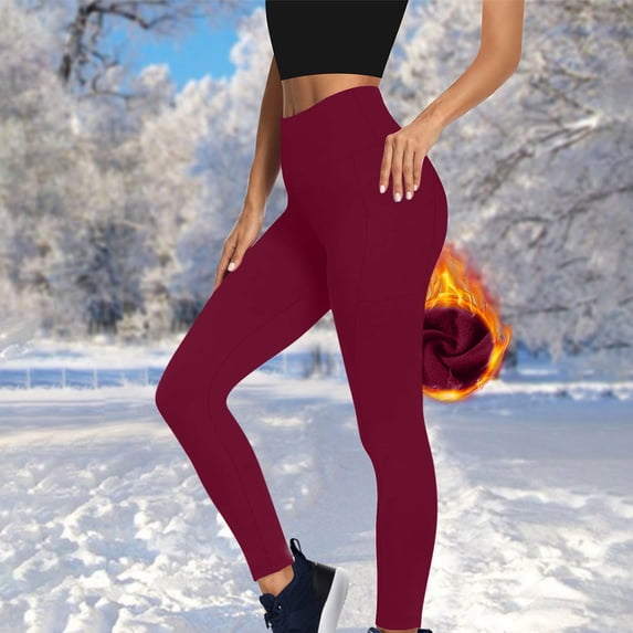 XFLWAM Fleece Lined Leggings with Pockets for Women High Waisted Tummy Control Winter Thermal Warm Leggings