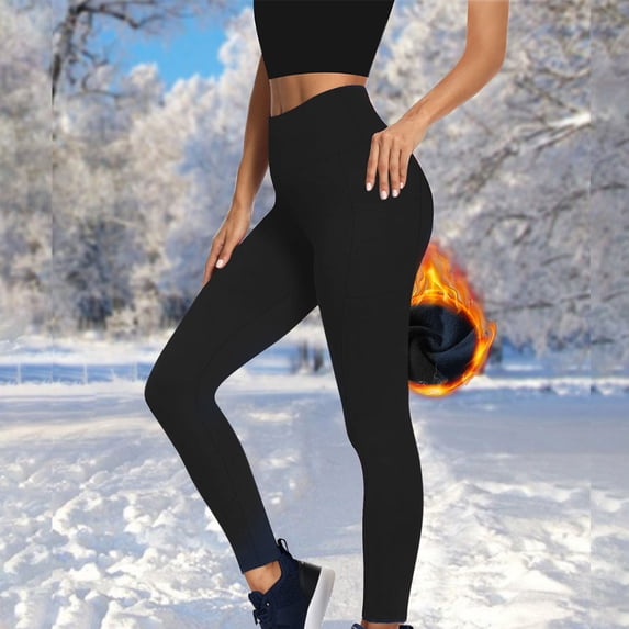 XFLWAM Fleece Lined Leggings with Pockets for Women High Waisted Tummy Control Winter Thermal Warm Leggings