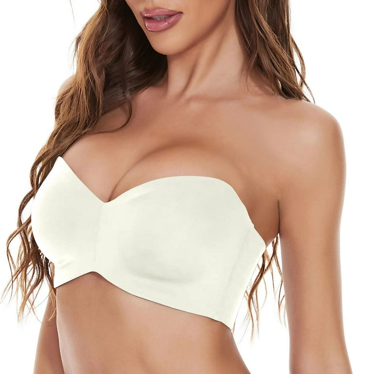 Proptmina Strapless Bra,Full Support Non-Slip Convertible Bandeau Bra,Plus  Size Strapless Bra for Women (Color : White, Size : 42D)