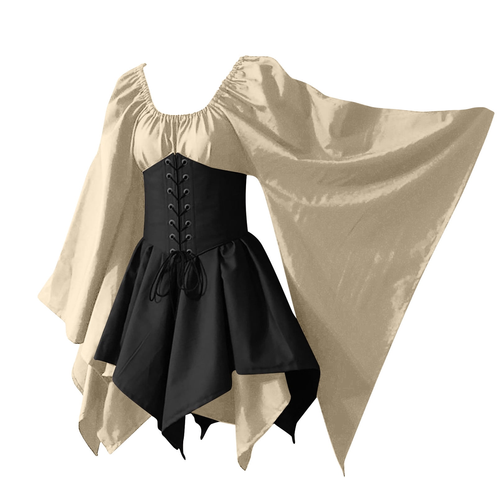 XFLWAM Gothic Retro Dress for Women Irregular Long Sleeve Retro Medieval  Corset Dress Costume Mini Dresses Beige S 